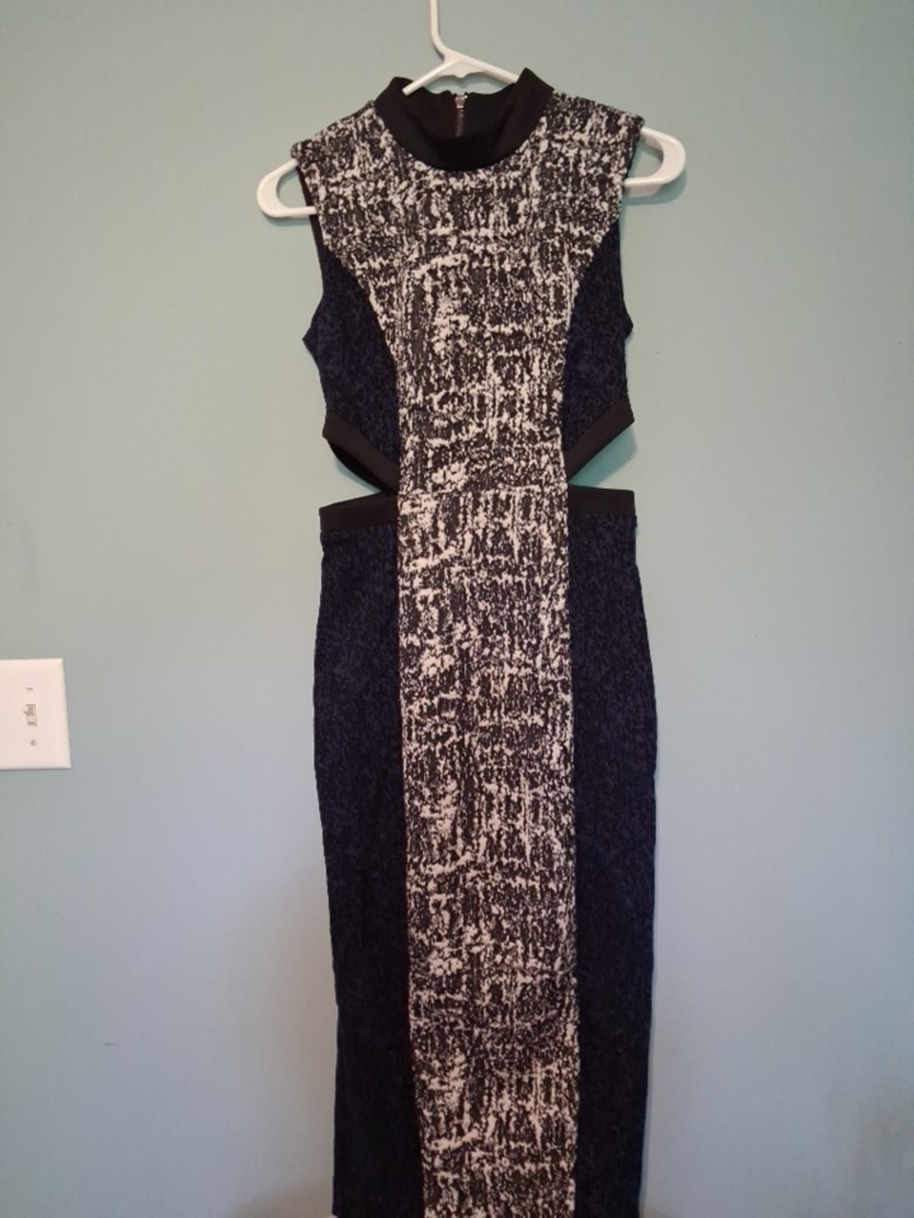RACHEL Rachel Roy Black and Blue Cut-out Bodycon Paneled Midi Dress Sz 2